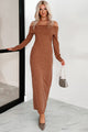 Tanya Off The Shoulder Sweater Maxi Dress (Brown)