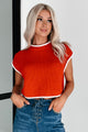 Savoring The Present Contrast Trim Crop Sweater (Red) - NanaMacs