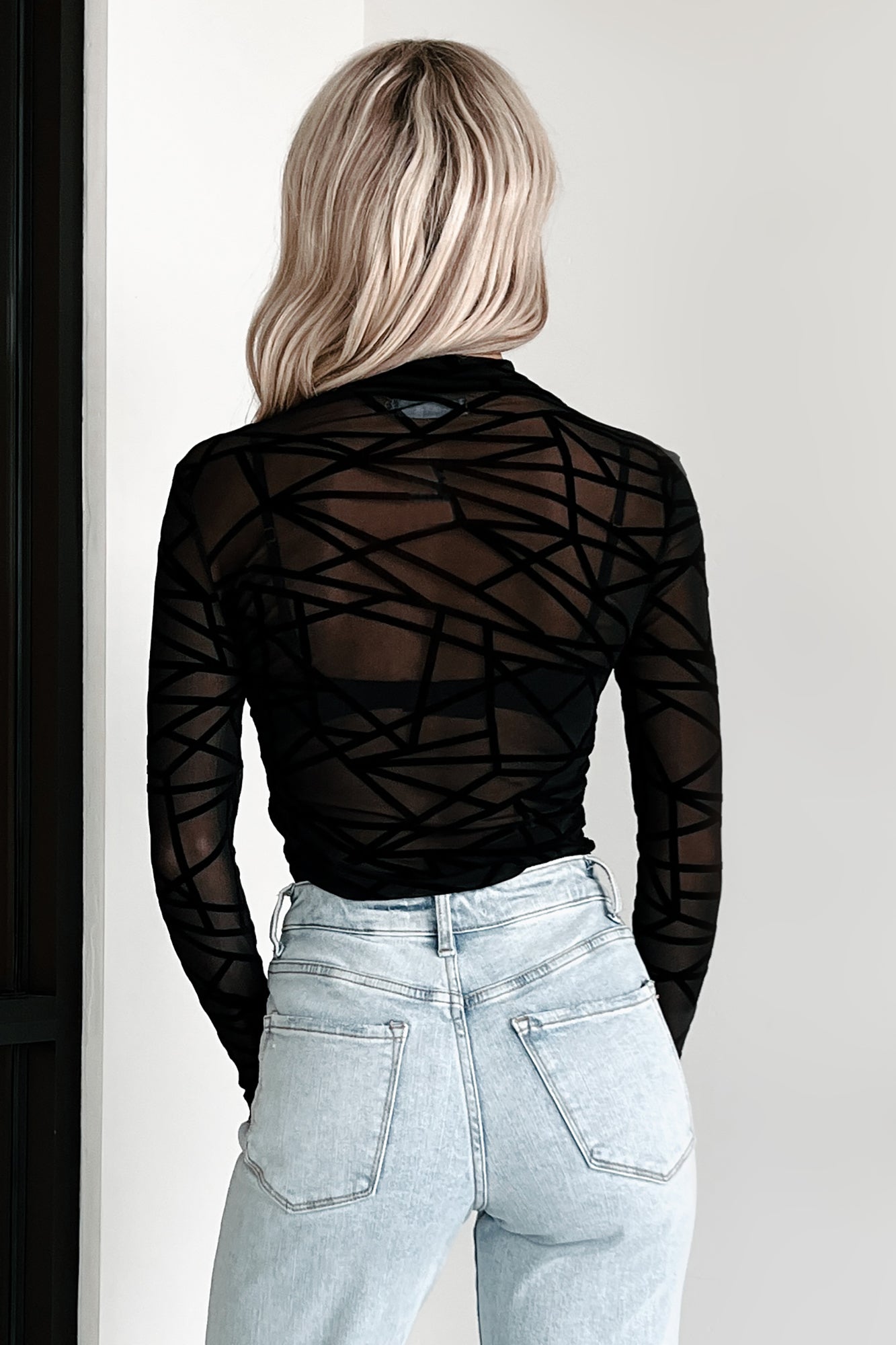 Miss Sassy Geometric Mesh Bodysuit (Black) - NanaMacs