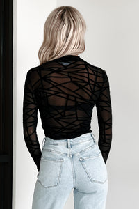 Miss Sassy Geometric Mesh Bodysuit (Black) - NanaMacs