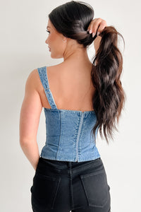 Live Authentically Lace Up Denim Top (Medium) - NanaMacs