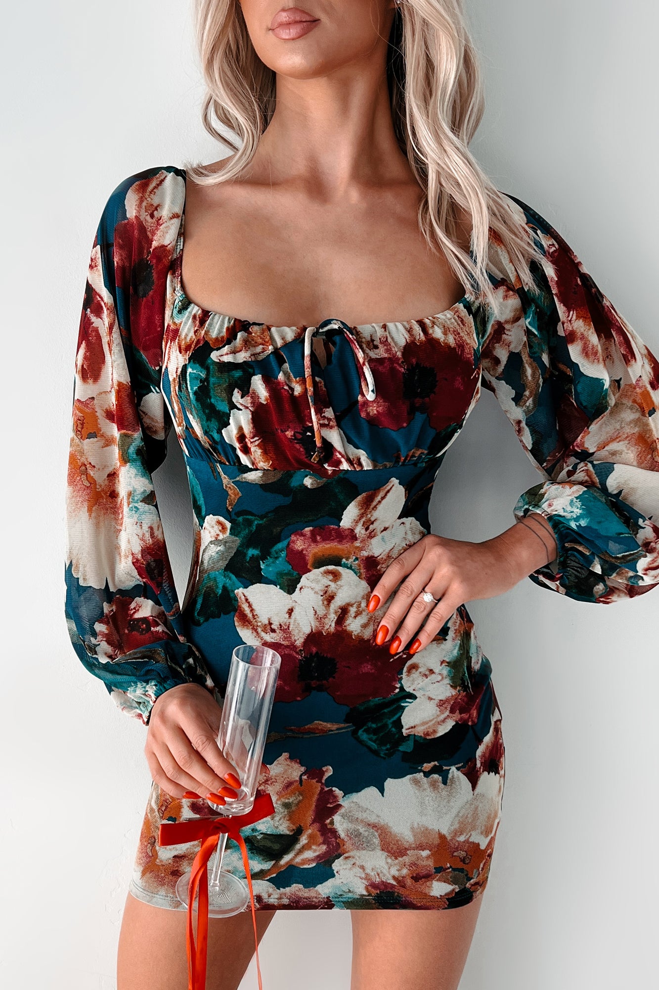 Adorably Sweet Floral Mini Dress (Teal Multi) - NanaMacs