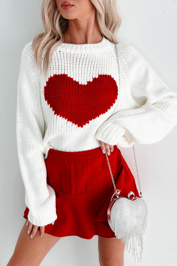 Born Out Of Love Heart Sweater (White/Red) - NanaMacs