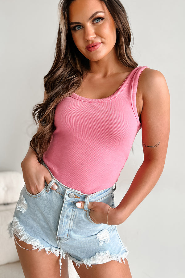 Meesha Ribbed Scoop Tank (Pink) - NanaMacs