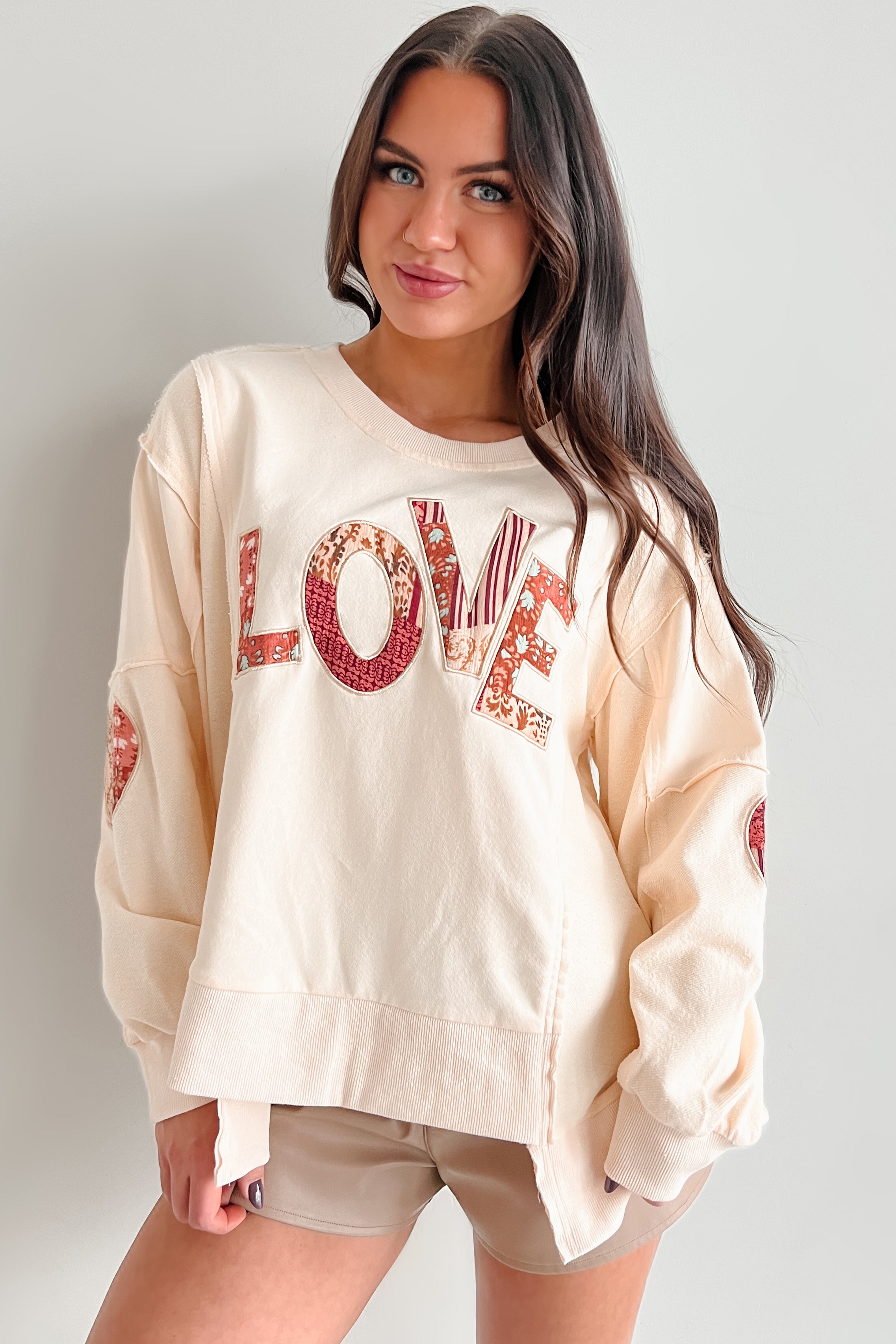 Those Are My Feelings Oversized Patchwork Top (Cream) - NanaMacs