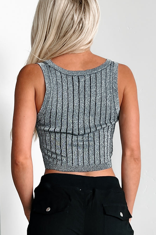 Conveniently Chic Ribbed Lurex Crop Tank (Silver) - NanaMacs