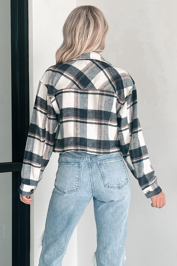 Take My Chances Plaid Crop Shacket (Charcoal) - NanaMacs