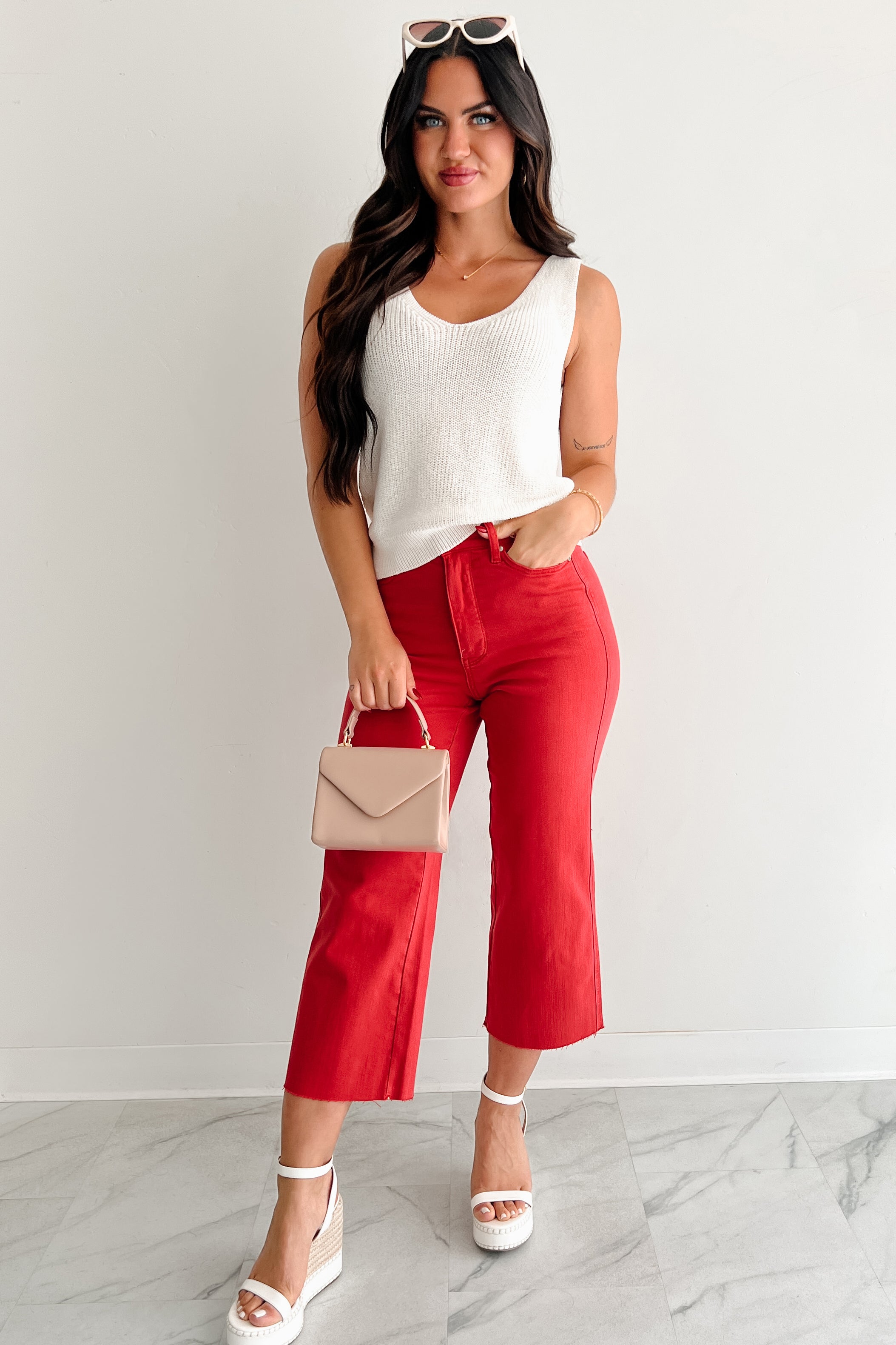 Eddie Tummy Control Wide Crop Judy Blue Jeans (Red) · NanaMacs