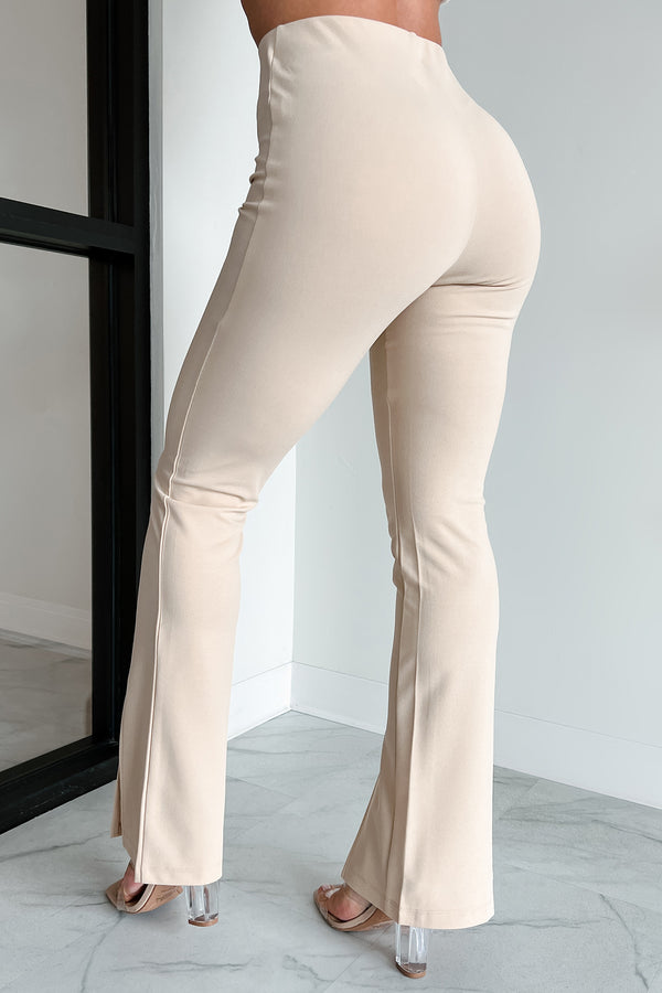 Pure Class Pintuck Hem Slit Pants (Sand) - NanaMacs