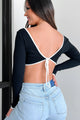 Might Cause Trouble Contrast Trim Tie-Back Top (Black) - NanaMacs