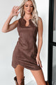 Table For Two Faux Suede Dress (Chocolate) - NanaMacs