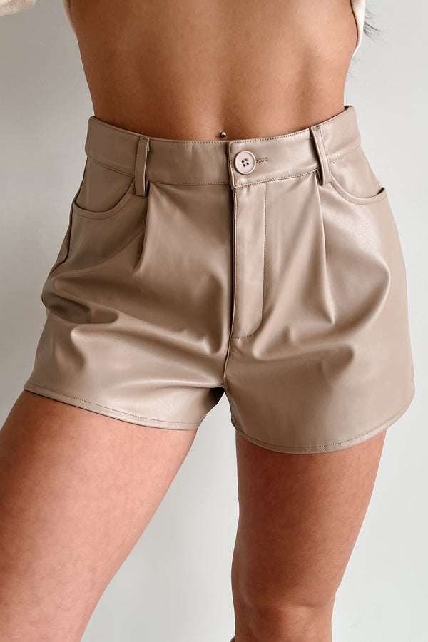 Corinna Faux Leather Shorts (Taupe) - NanaMacs