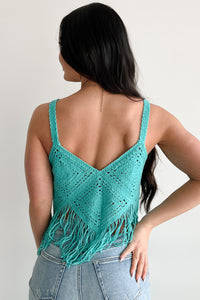 Moon Bathing Crochet Tassel Tank Top (Aqua) - NanaMacs