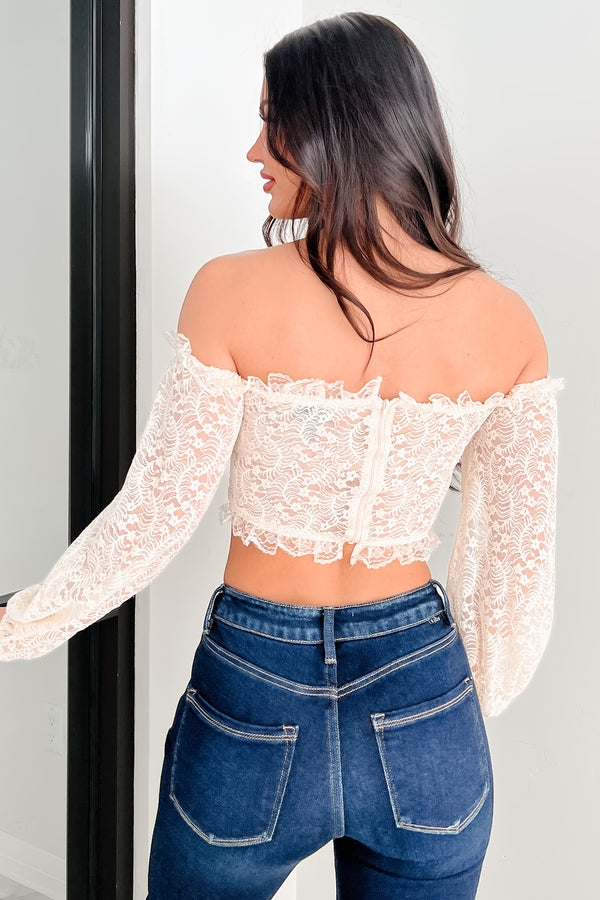 Own Your Story Off The Shoulder Lace Crop Top (Cream) - NanaMacs