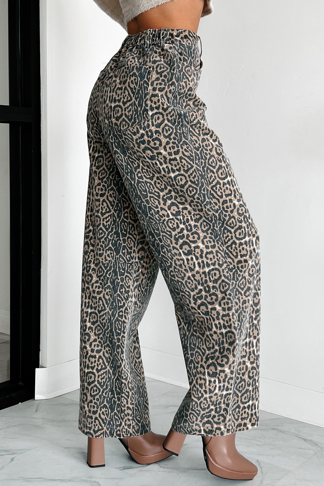 Jungle Roots High Waist Animal Print Jeans (Tan/Charcoal)