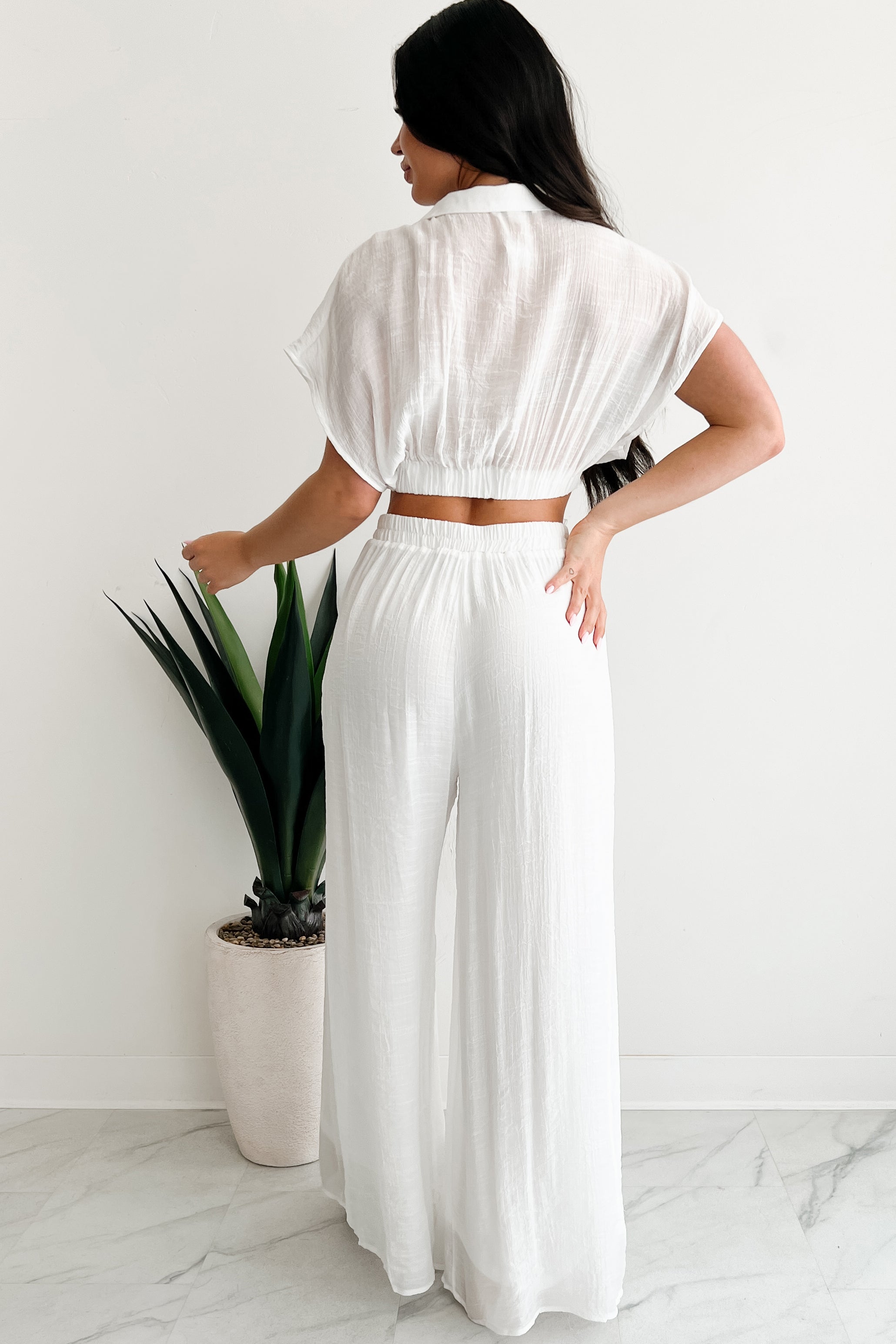 Dreamy Nights Crop Top & Wide Leg Pants Set (White) · NanaMacs