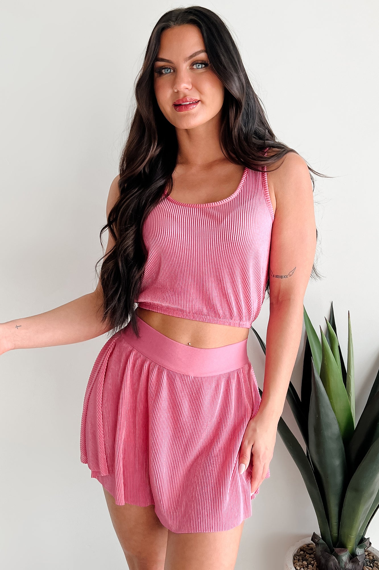 Summer Nights Crop Top & Mini Skirt Set (Pink) - NanaMacs