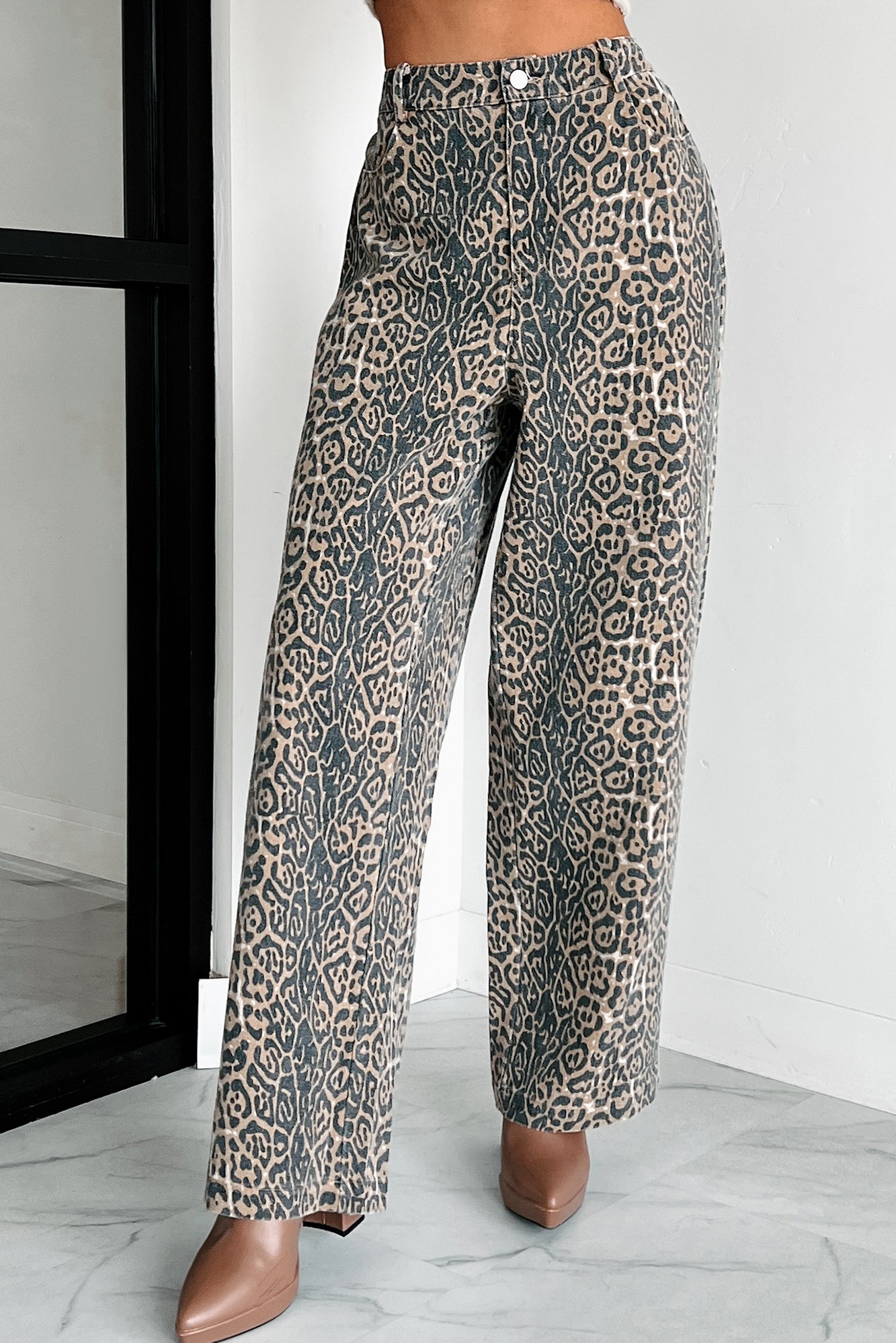 Jungle Roots High Waist Animal Print Jeans (Tan/Charcoal)