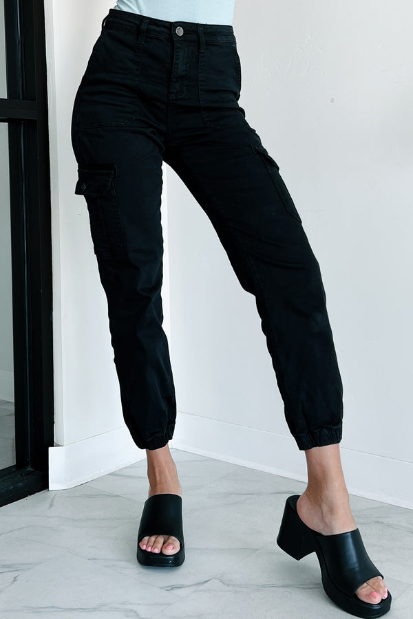 Sharma High Rise Risen Cargo Joggers (Washed Black) - NanaMacs