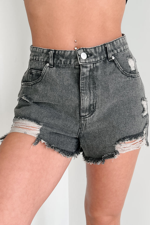 Avril High Rise Distressed Denim Shorts (Black)