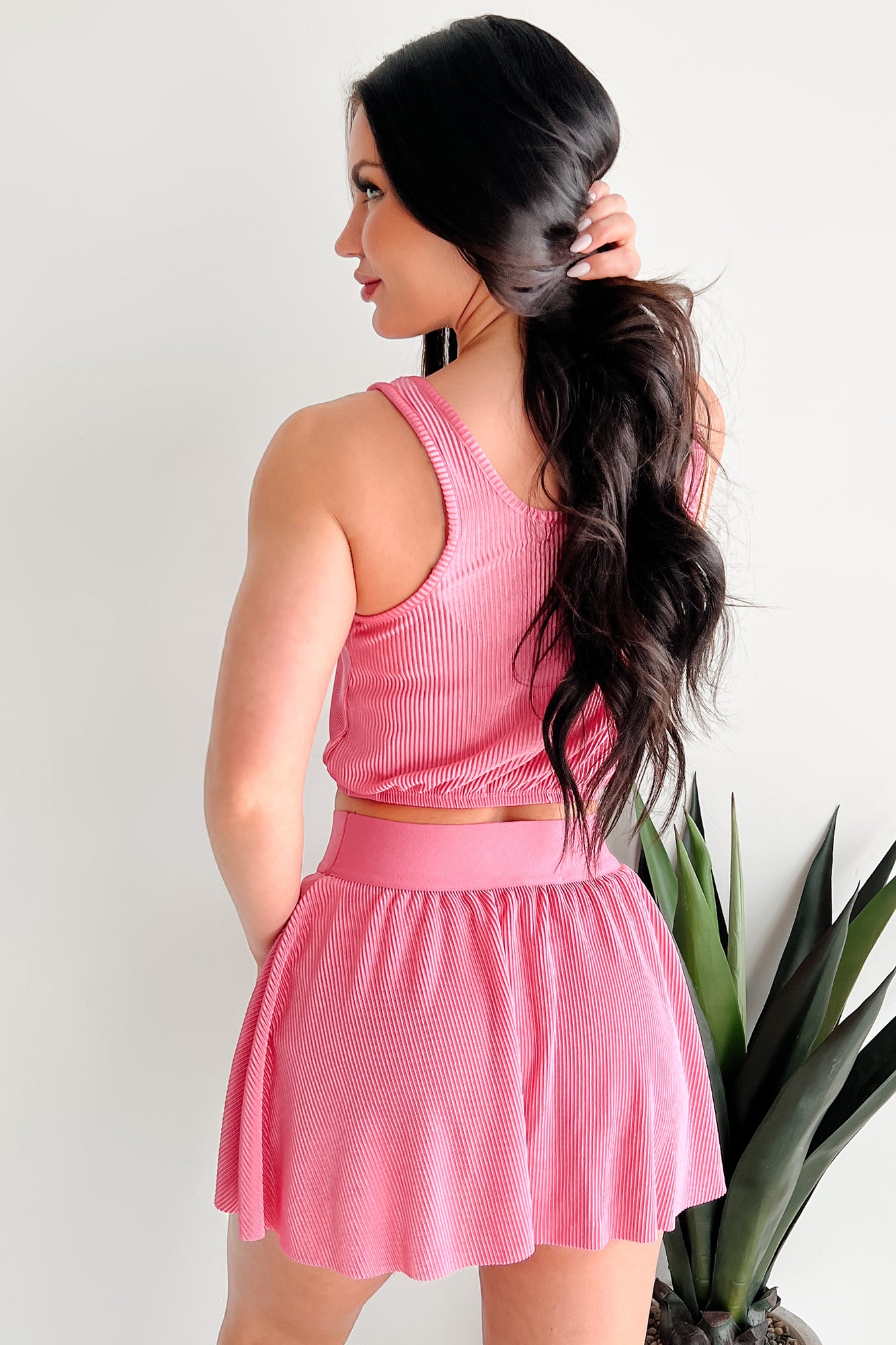 Summer Nights Crop Top & Mini Skirt Set (Pink) - NanaMacs