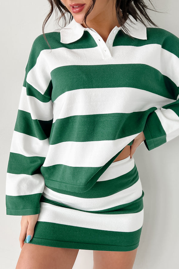 Sounds Like Me Striped Polo Top & Skirt Set (Green/White) - NanaMacs