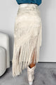 Inner Happiness Asymmetric Tassel Fringe Skirt (Cream) - NanaMacs