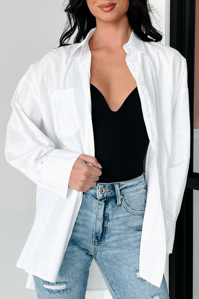 Modernly Classic Oversized Button-Up Shirt (White) - NanaMacs