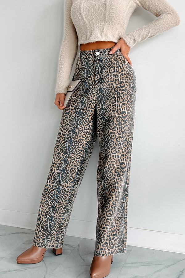 Jungle Roots High Waist Animal Print Jeans (Tan/Charcoal) - NanaMacs