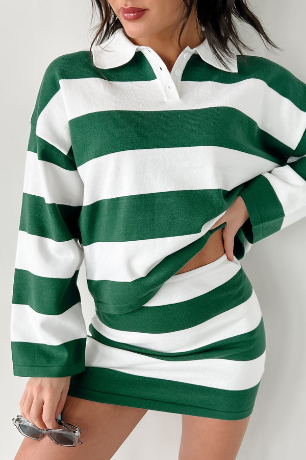 Sounds Like Me Striped Polo Top & Skirt Set (Green/White) - NanaMacs