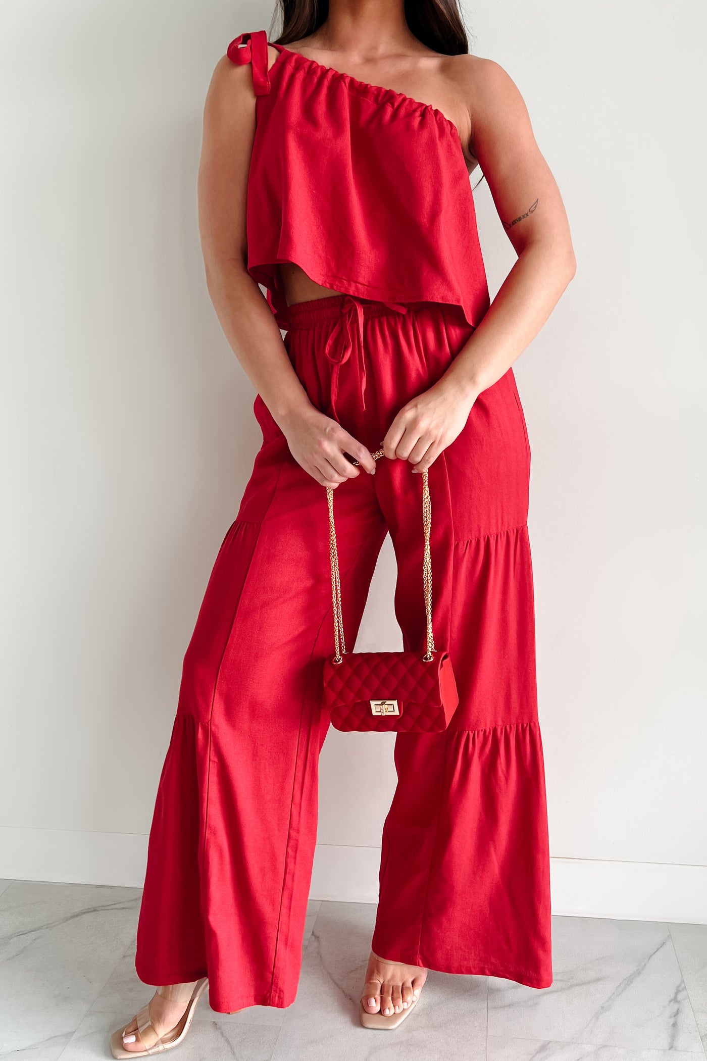 Real Karma Tiered Linen Pants (Red) - NanaMacs