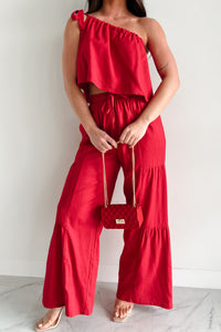 Real Karma Tiered Linen Pants (Red) - NanaMacs