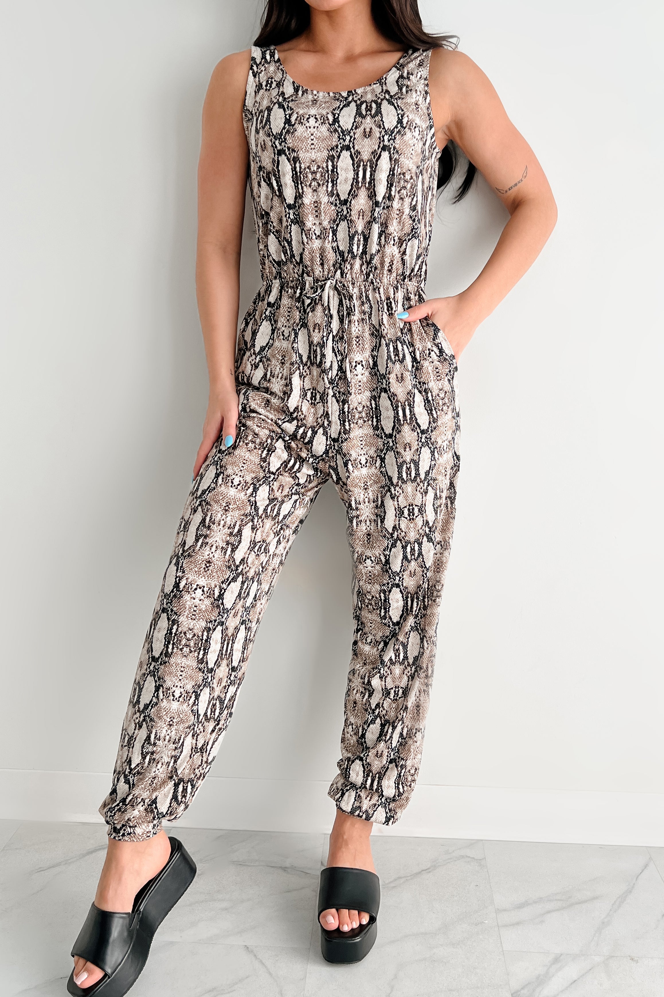 Revel In Radiance Snake Print Jumpsuit (Brown/Multi) - NanaMacs