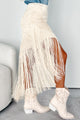 Inner Happiness Asymmetric Tassel Fringe Skirt (Cream) - NanaMacs