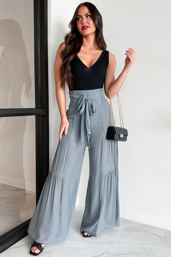 That Time Of Year Tiered Flowy Pants (Gray) - NanaMacs