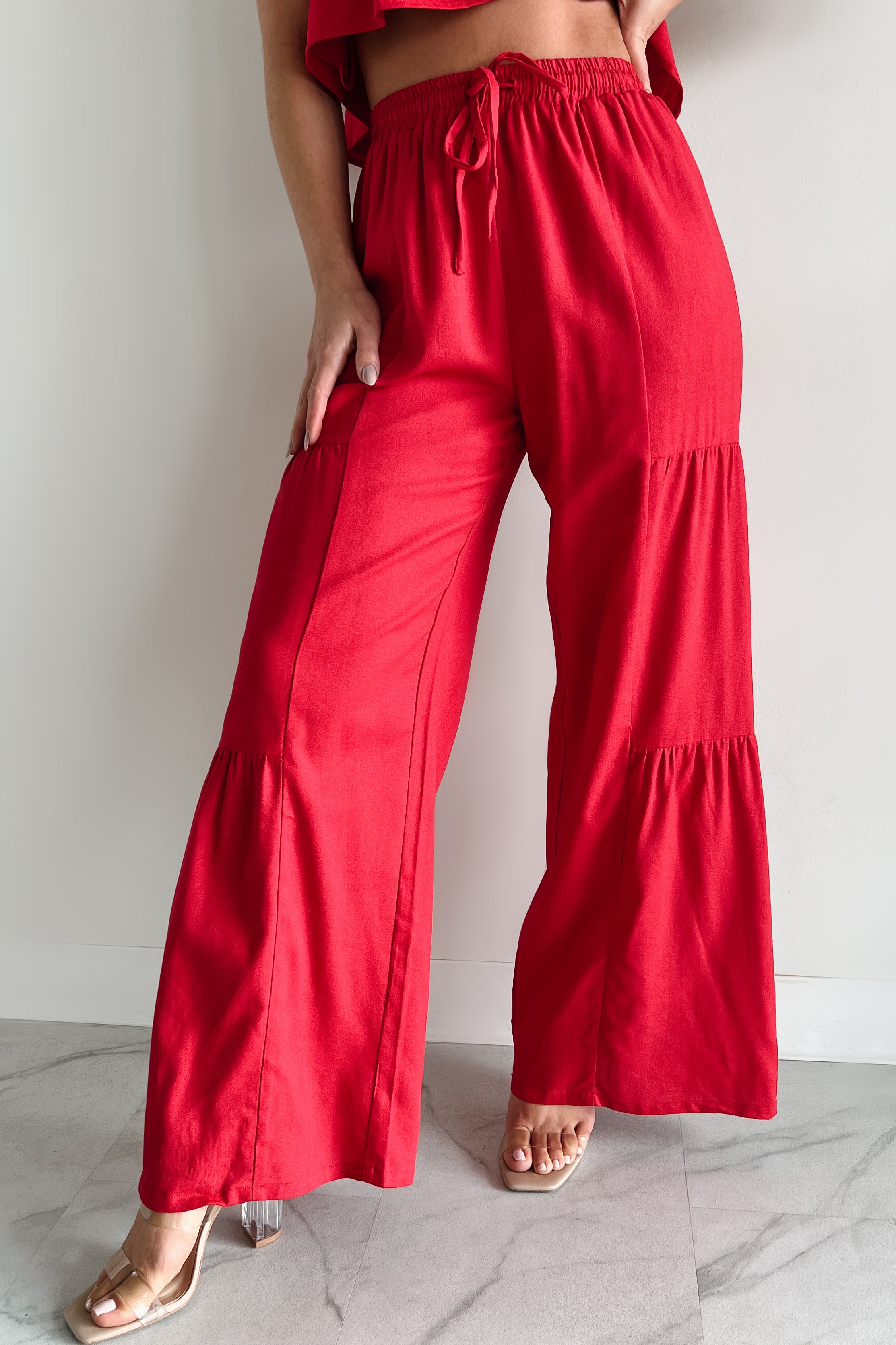 Real Karma Tiered Linen Pants (Red) - NanaMacs