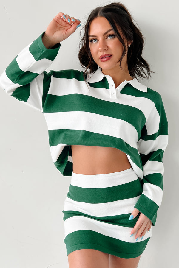 Sounds Like Me Striped Polo Top & Skirt Set (Green/White) - NanaMacs