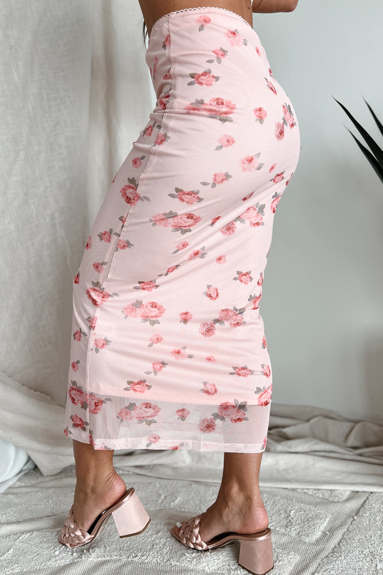 Lovely Vibes Floral Mesh Two-Piece Skirt Set (Rose) - NanaMacs