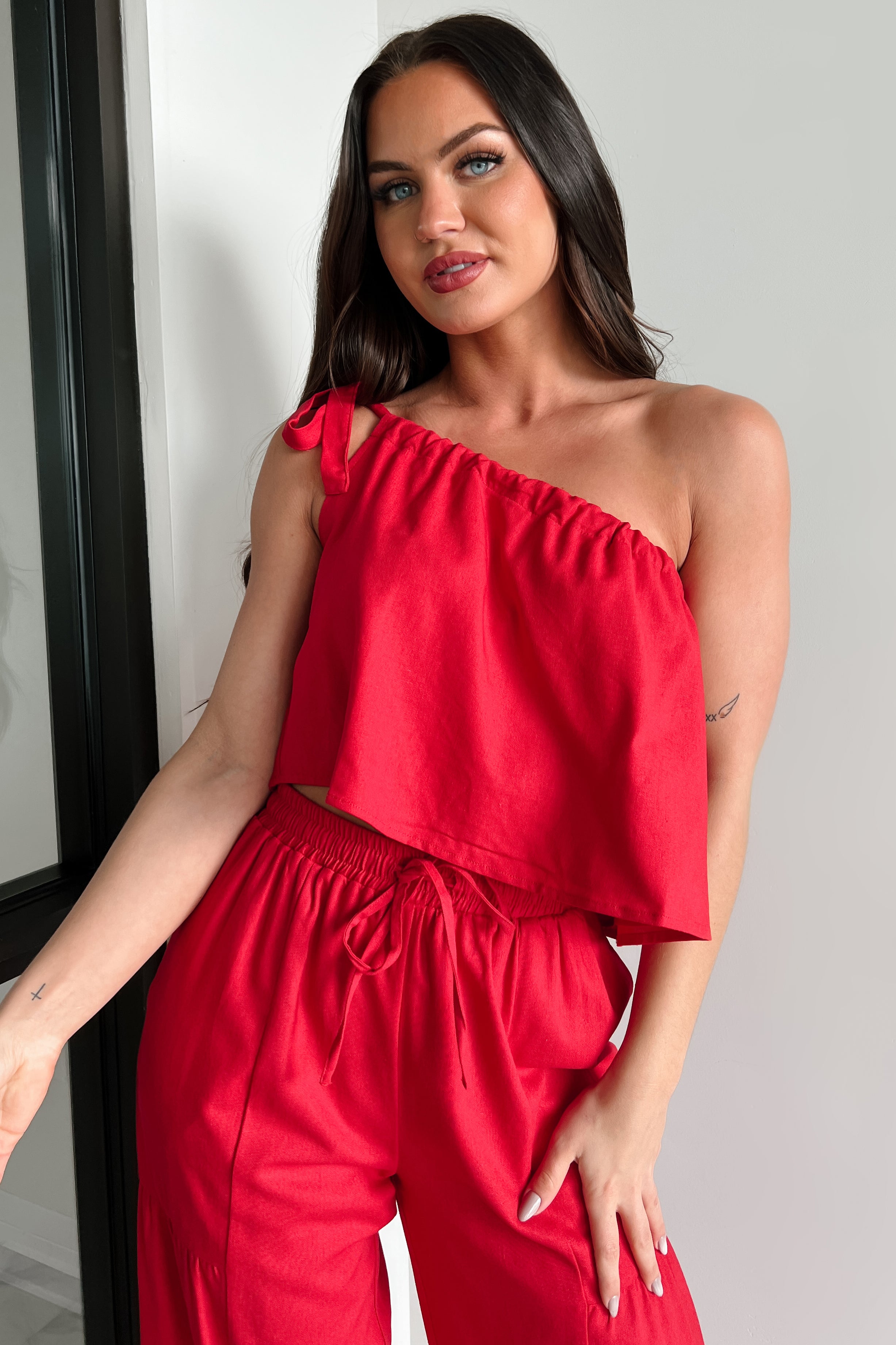 Too Saucy One Shoulder Top (Red) - NanaMacs