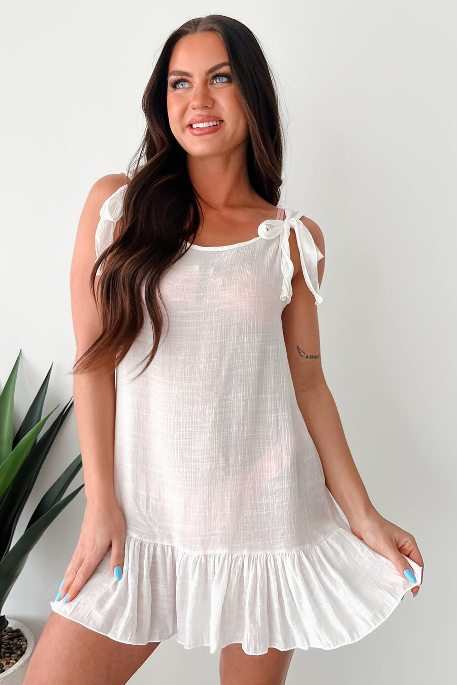 Flip-Flop Weather Linen Cover Up Dress (White) - NanaMacs