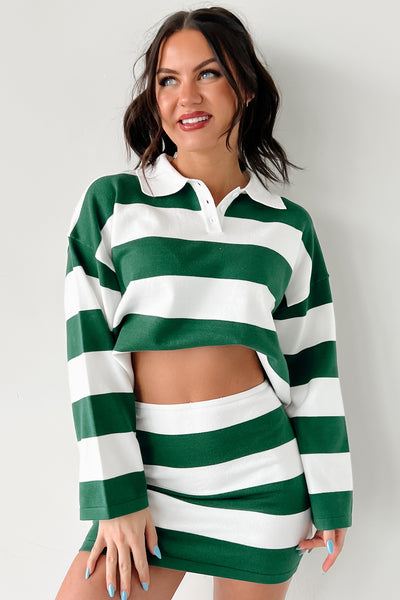 Sounds Like Me Striped Polo Top & Skirt Set (Green/White) - NanaMacs