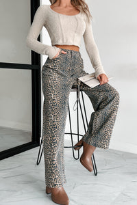 Jungle Roots High Waist Animal Print Jeans (Tan/Charcoal) - NanaMacs