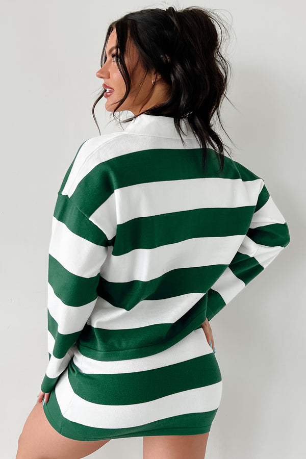 Sounds Like Me Striped Polo Top & Skirt Set (Green/White) - NanaMacs