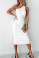 Born Extraordinary One Shoulder Cut-Out Midi Dress (White) - NanaMacs