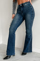 Mandra Mid Rise Rhinestone Embellished Judy Blue Flare Jeans (Dark Blue) - NanaMacs