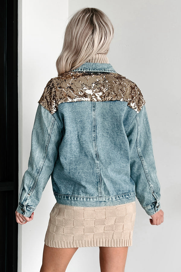 Keeping Things Fun Sequin Denim Jacket (Gold Combo) - NanaMacs