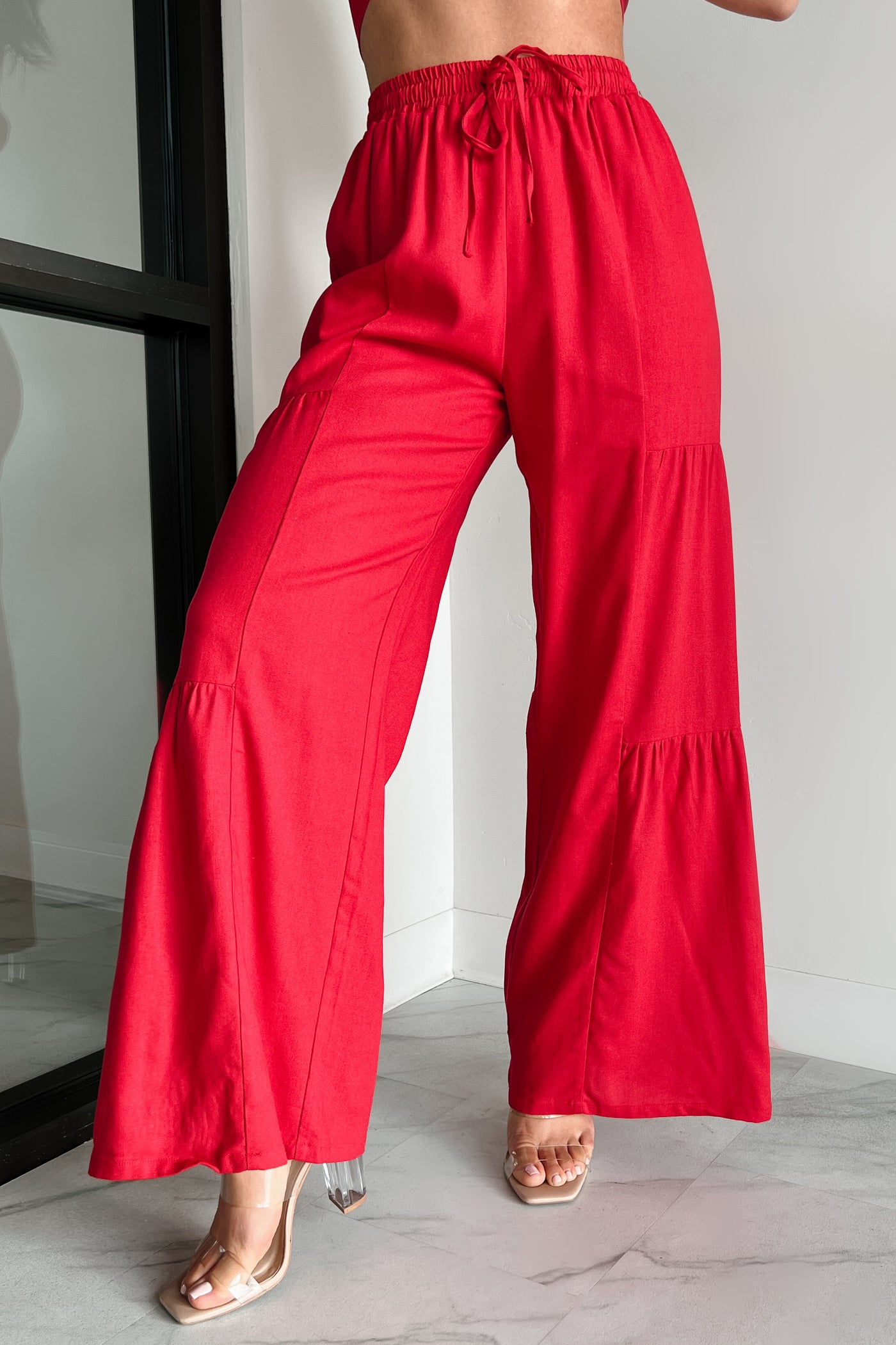 Real Karma Tiered Linen Pants (Red) - NanaMacs