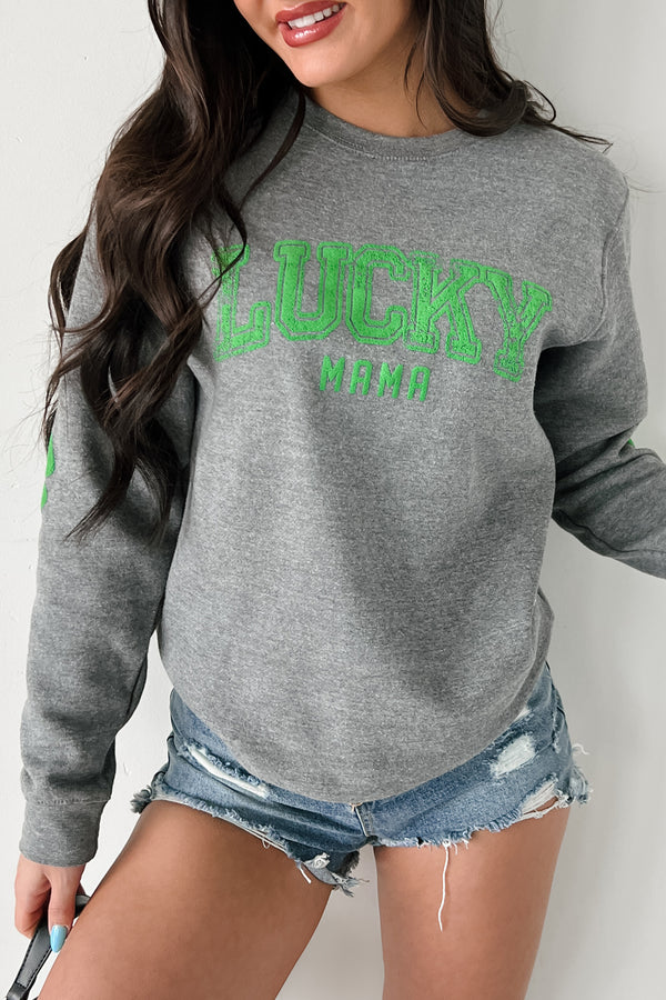 "LUCKY MAMA" Graphic Sweatshirt (Grey) - NanaMacs