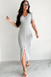 Make It Look Easy Button Front Maxi Dress (Grey) - NanaMacs