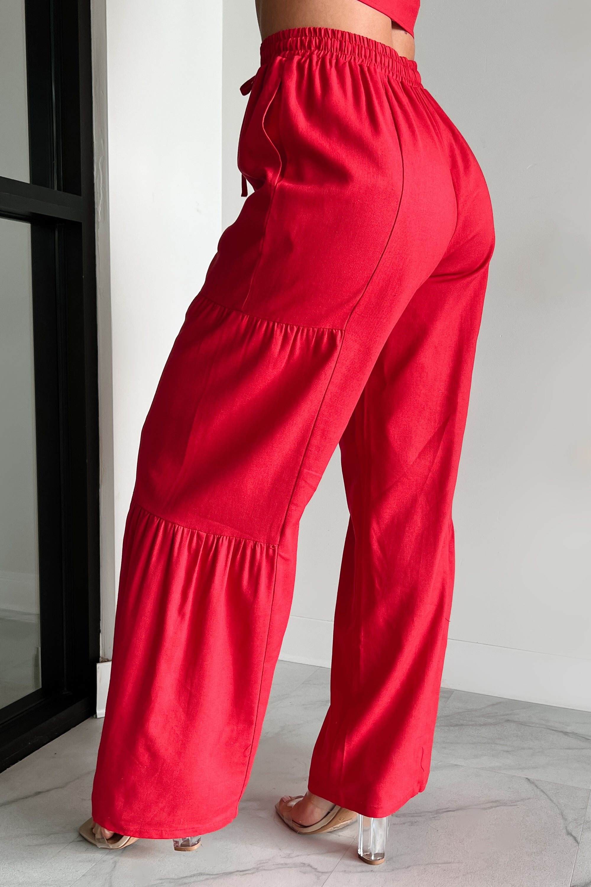 Real Karma Tiered Linen Pants (Red) - NanaMacs